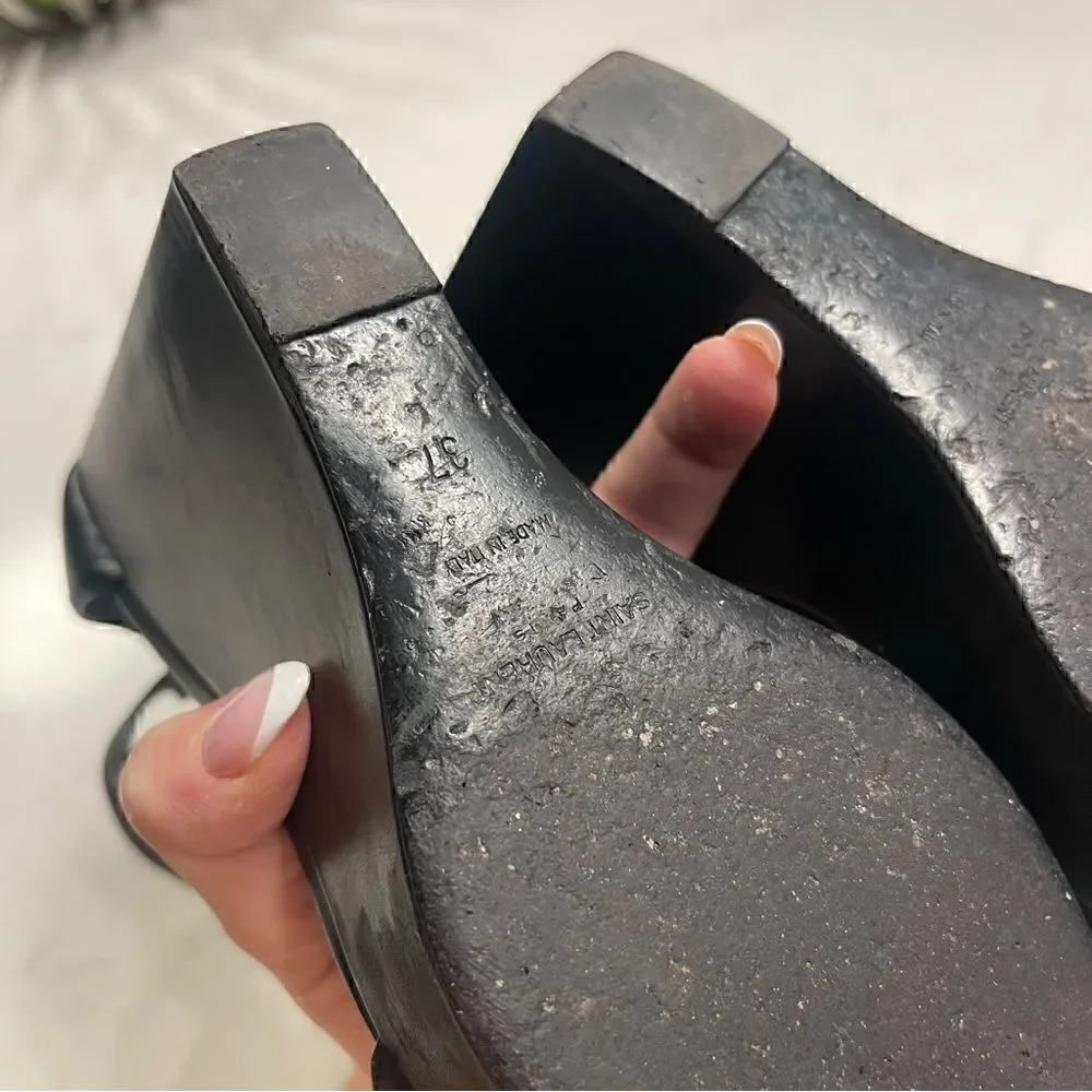 Saint Laurent Black Wedge Buckle Heel - Picture 13 of 14